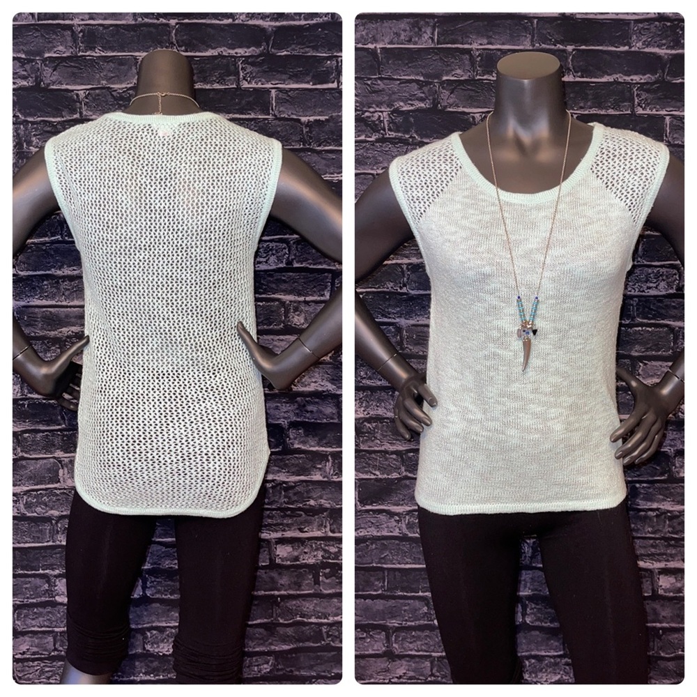 NWOT Xhilaration Light Aqua Blue Crochet Back Knit Sleeveless Top XS